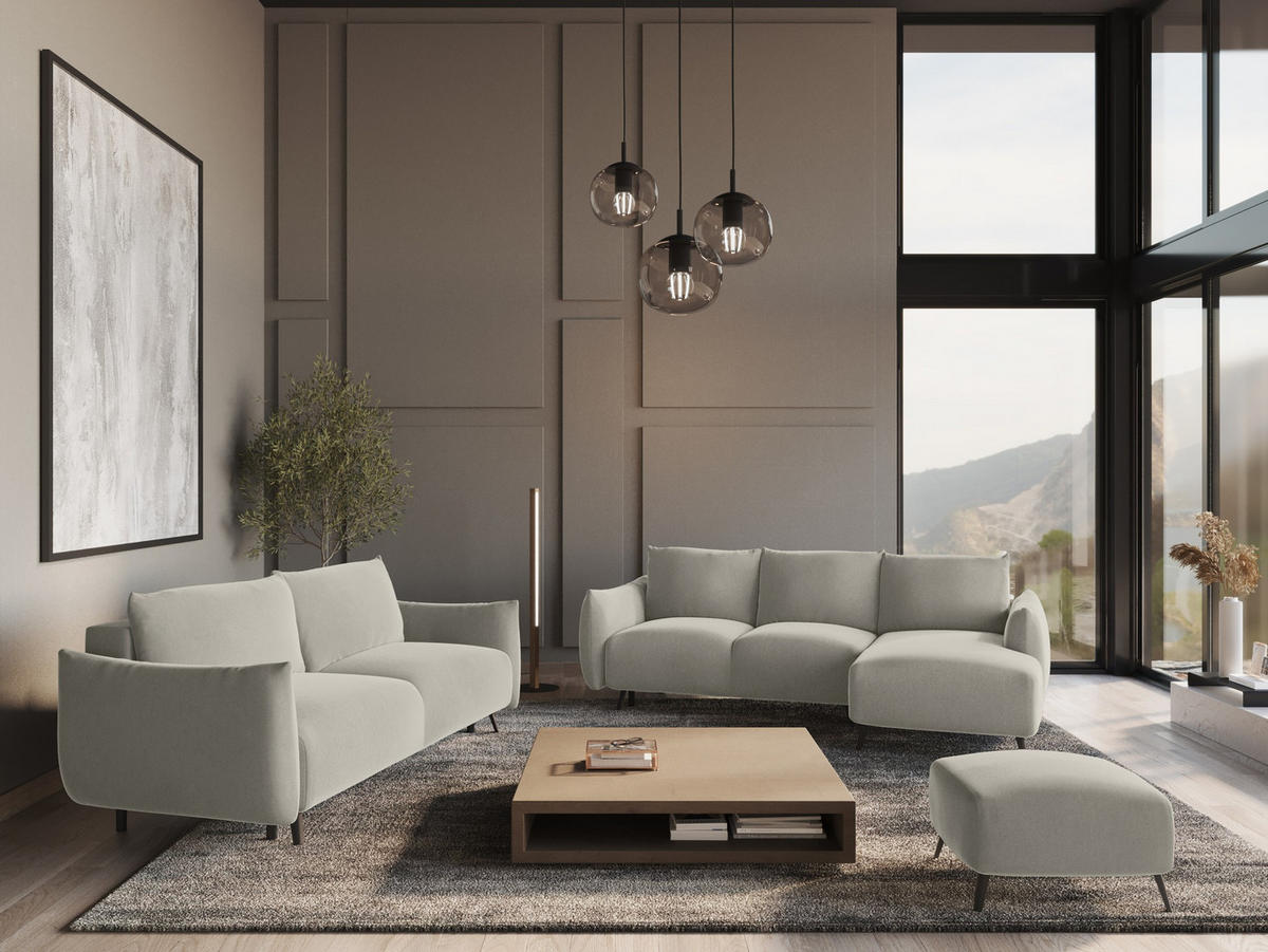 3-SITZER SOFA mit Schlaffunktion Samt Stoff Creme - Perlmutt/Creme, Textil/Metall (230/86/105cm) - Makamii