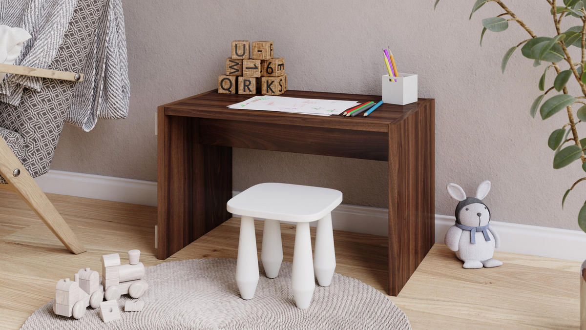 BEISTELLTISCH Rechteckig Nussbaum mit Ablage und Rollen - Nussbaumfarben, Holzwerkstoff (40/40/66cm) - designimpex