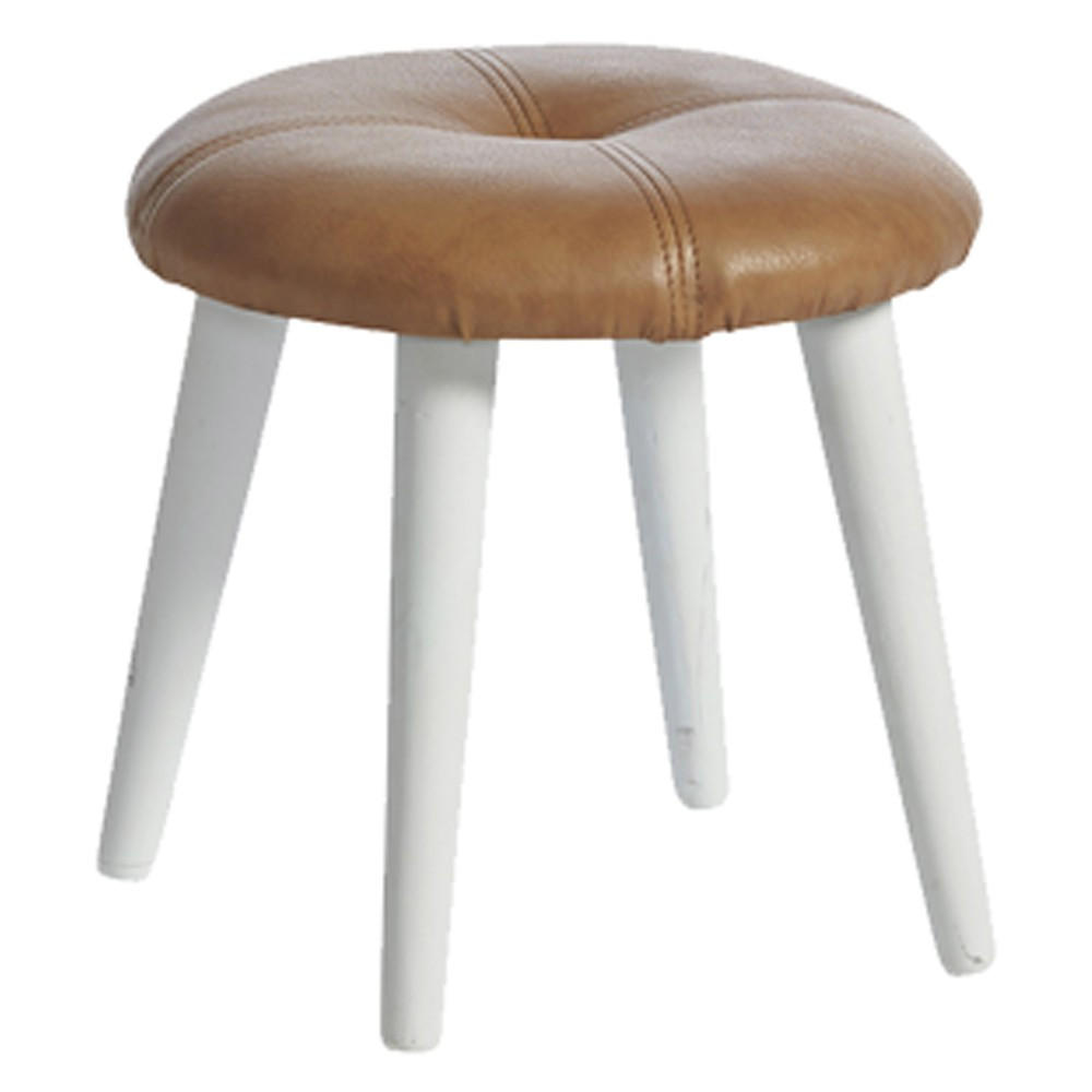 HOCKER Ø36x32 cm, Kunstleder-Holz, Hellbraun-Weiß - Hellbraun/Weiß, Holz (36/32/36cm) - dasmöbelwerk
