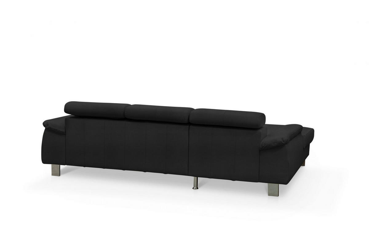 ECKSCHLAFSOFA mit Echtlederbezug, Schlaffunktion & Bettkasten - Chromfarben/Schwarz, Leder/Holz (244/166cm) - Cotta