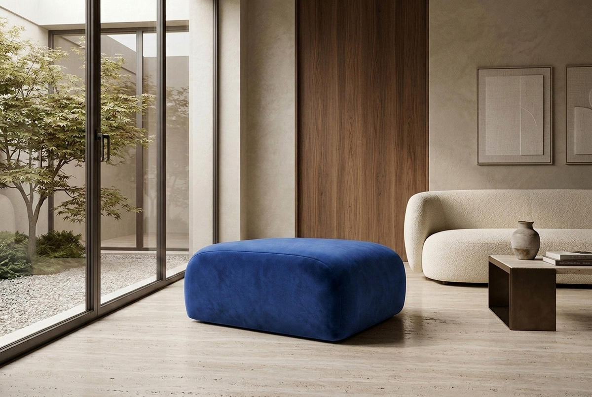 HOCKER, Sitzhocker, Velvet-Stoff Bluvel, Tintenblau, GRETA - Blau, Holz (91/40/89cm) - Kaiser Möbel
