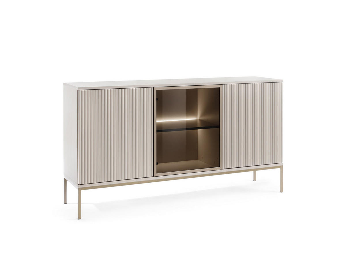 KOMMODE mit Türen und geriffelter Front 154×83×39 cm, Kaschmir / Gold - Beige, Holzwerkstoff (154/83/39cm) - 3XE LIVING