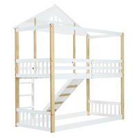 ETAGENBETT 90x200 cm mit Fenster, Treppe und Rutsche, Massivholz & MDF, weiß-natur - Weiß, Holzwerkstoff (90/200cm) - Luhomfu