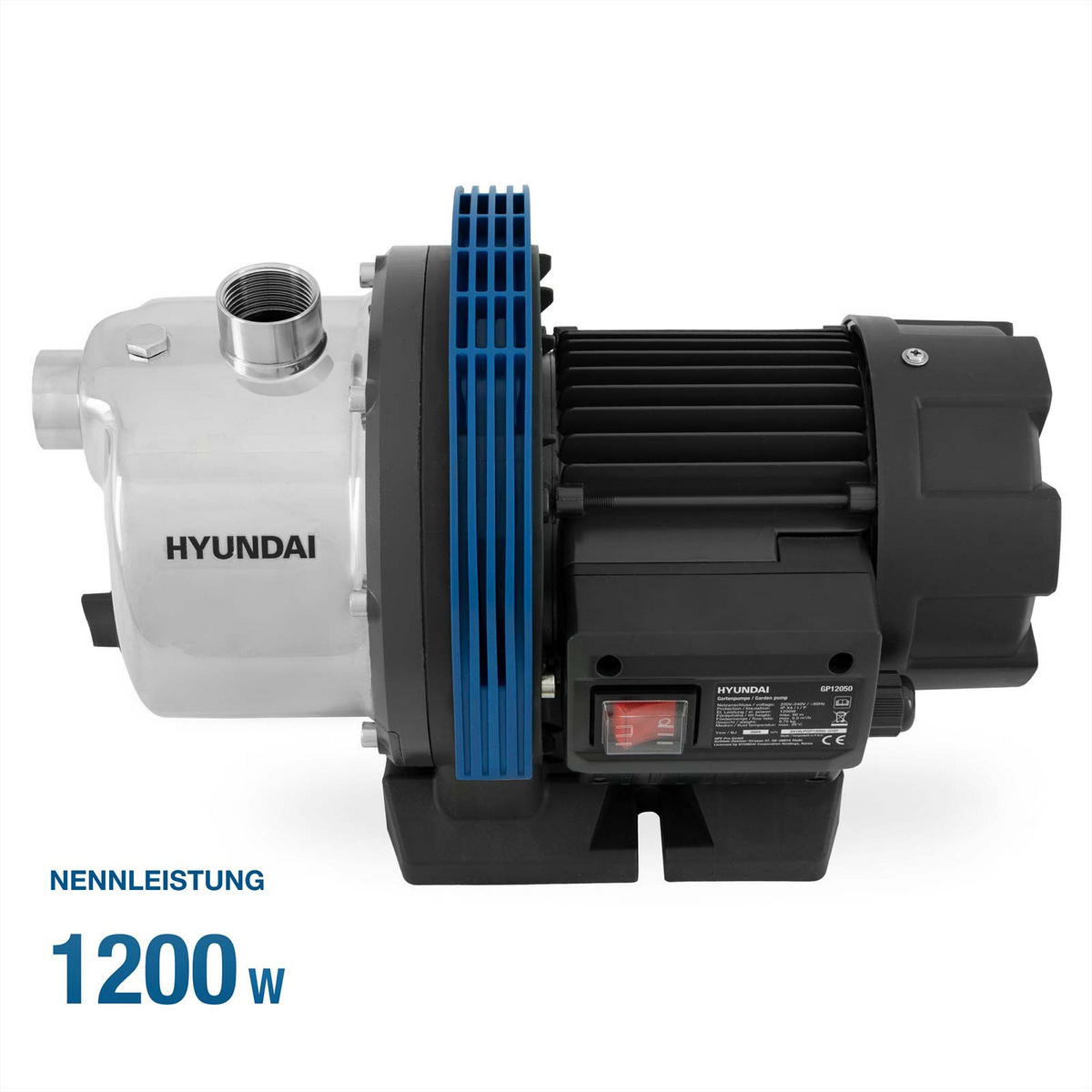 GARTENPUMPE GP12050 (1200W, 5.000 l/h, Förderhöhe max. 50m, Ansaughöhe max. 8m) - Schwarz, Kunststoff (22.1/23.7/37.1cm) - HYUNDAI