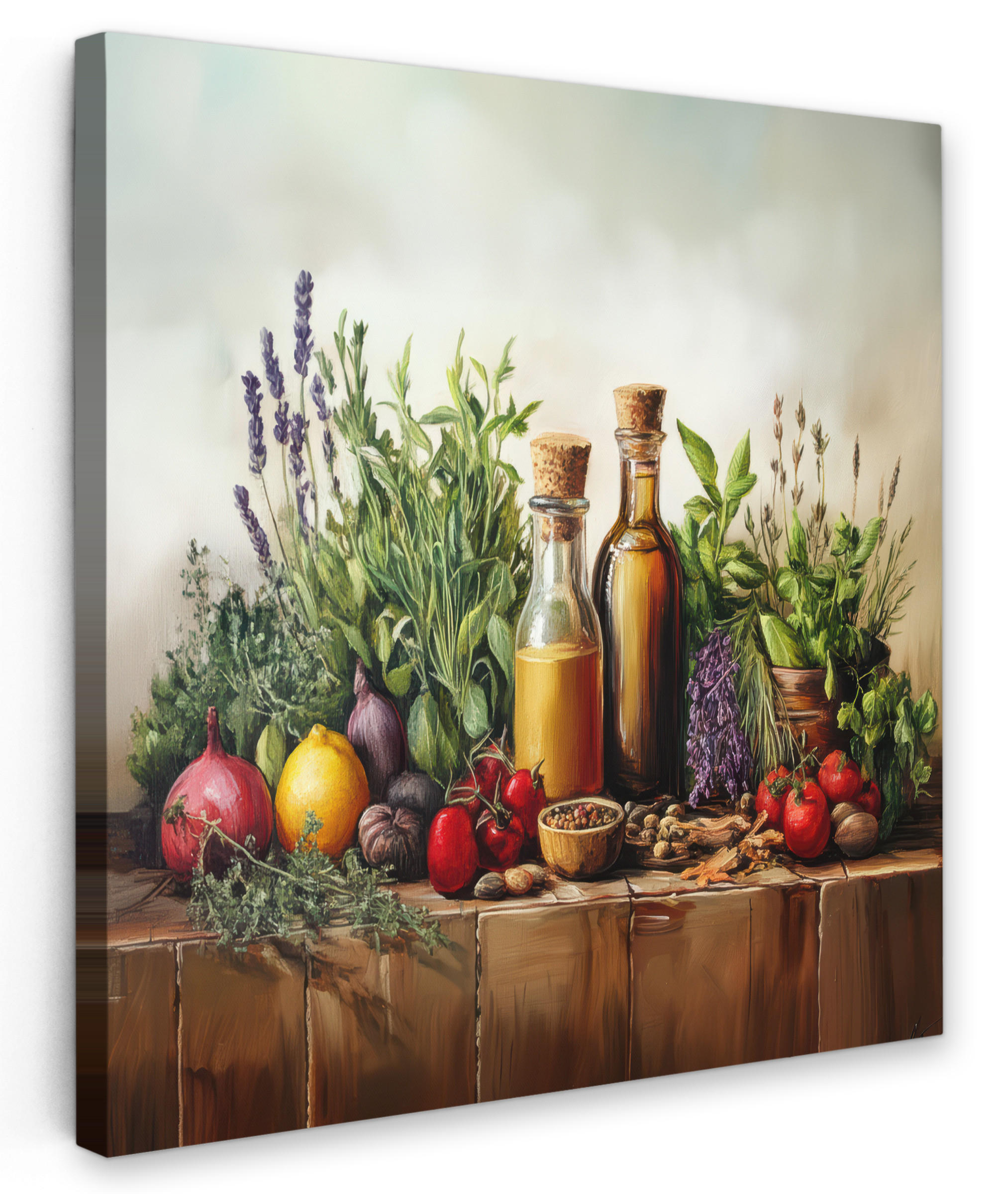 LEINWANDBILD Stilleben - Kräuter - Gewürze - Früchte - Farbenfroh 50x50 cm - Grün, Textil (50/50cm) - MuchoWow