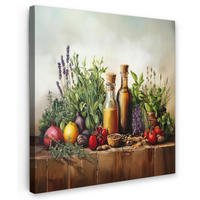 LEINWANDBILD Stilleben - Kräuter - Gewürze - Früchte - Farbenfroh 50x50 cm - Grün, Textil (50/50cm) - MuchoWow