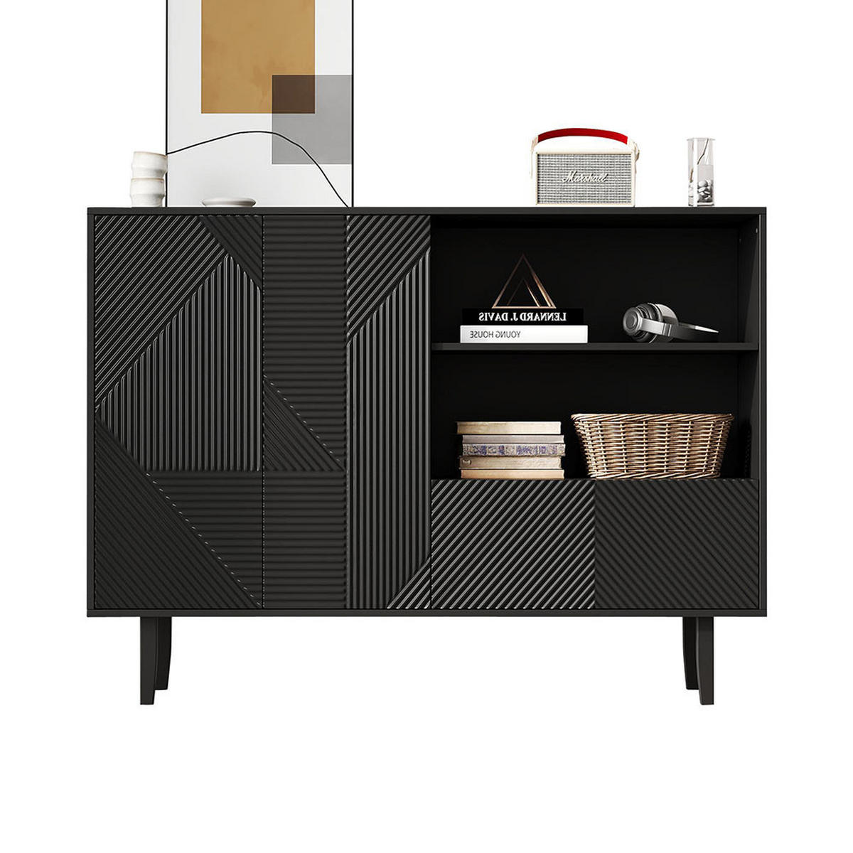 SIDEBOARD mit 1 Schublade in schwarz - Schwarz, Holz (40/86/125cm) - KOMHTOM