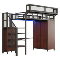 HOCHBETT 90/200 cm DE-01489, in Schwarz, mit Kleiderschrank, Sicherheitsleiter und LED-Beleuchtung - Schwarz, Metall (90/200cm) - ComfortXL