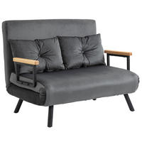 SCHLAFSOFA, Zweisitzer mit Bettfunktion, Schlafcouch mit Samtoptik, Rückenkissen - Dunkelgrau/Schwarz, Holz/Textil (73/81/102cm) - HOMCOM