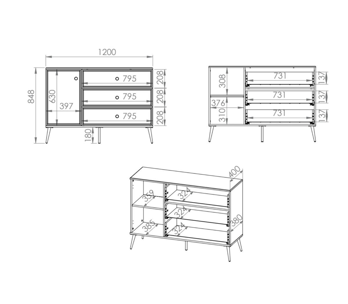 SIDEBOARD GOLDIN Weiß 120x40x85 cm - Weiß, Holzwerkstoff (120/85/40cm) - FURNLUX