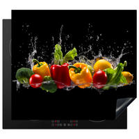 HERDABDECKPLATTE Paprika - Wasser - Gemüse - Schwarz 60x52 cm - Multicolor, Kunststoff (60/0.2/52cm) - MuchoWow