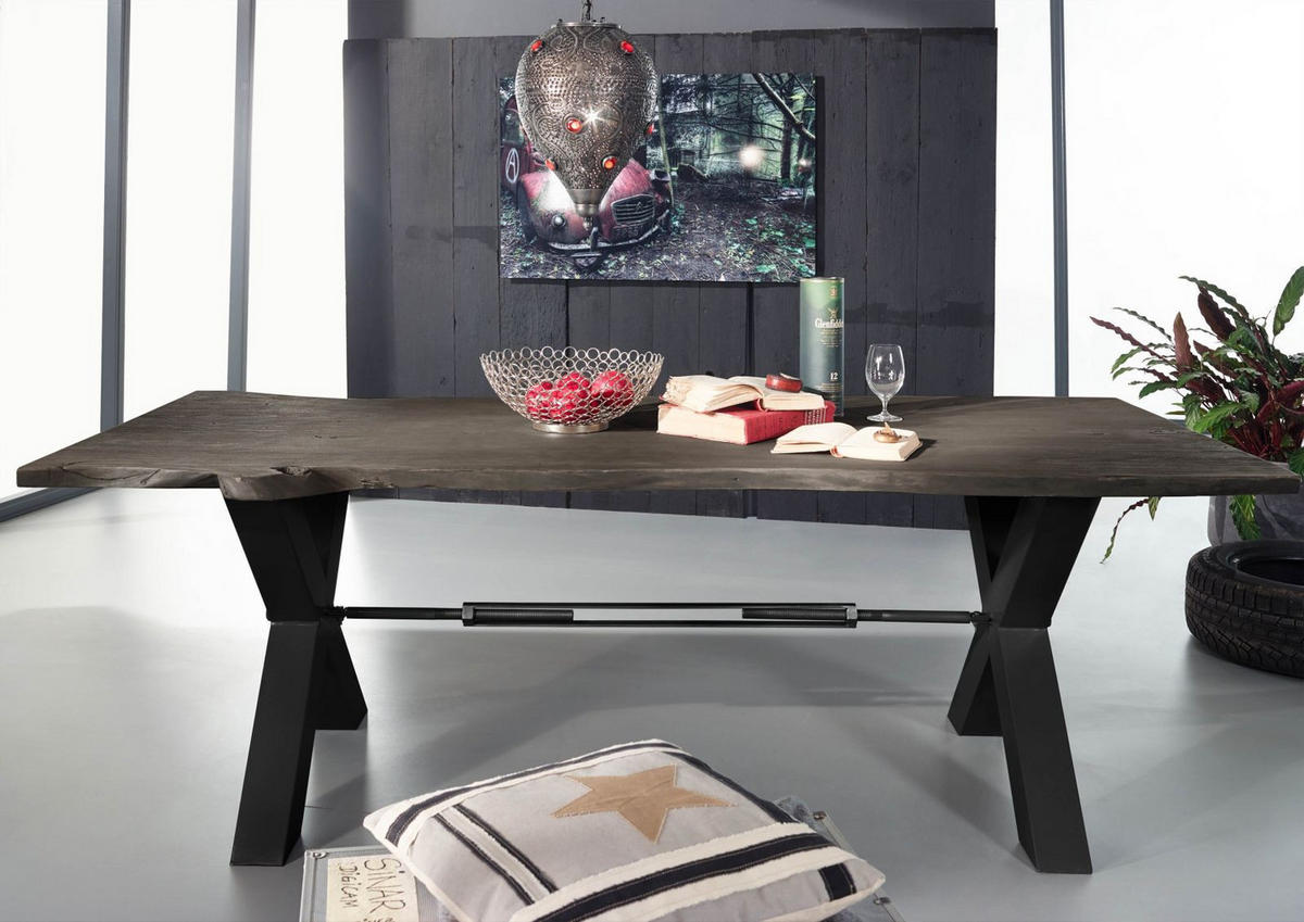 ESSTISCH Akazie 180x100x76 grau lackiert IRON LABEL #115 - Grau, Holz (180/100/76cm) - Massivmoebel24