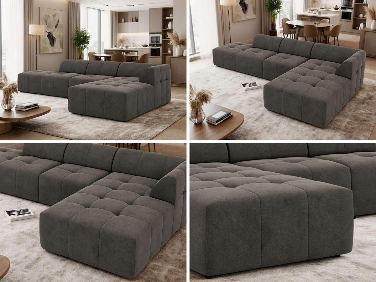 ECKSOFA GRIDA 3M L Dunkelgrau Velvet - Rechts - Dunkelgrau/Schwarz, Kunststoff/Textil (176/335cm) - MKS