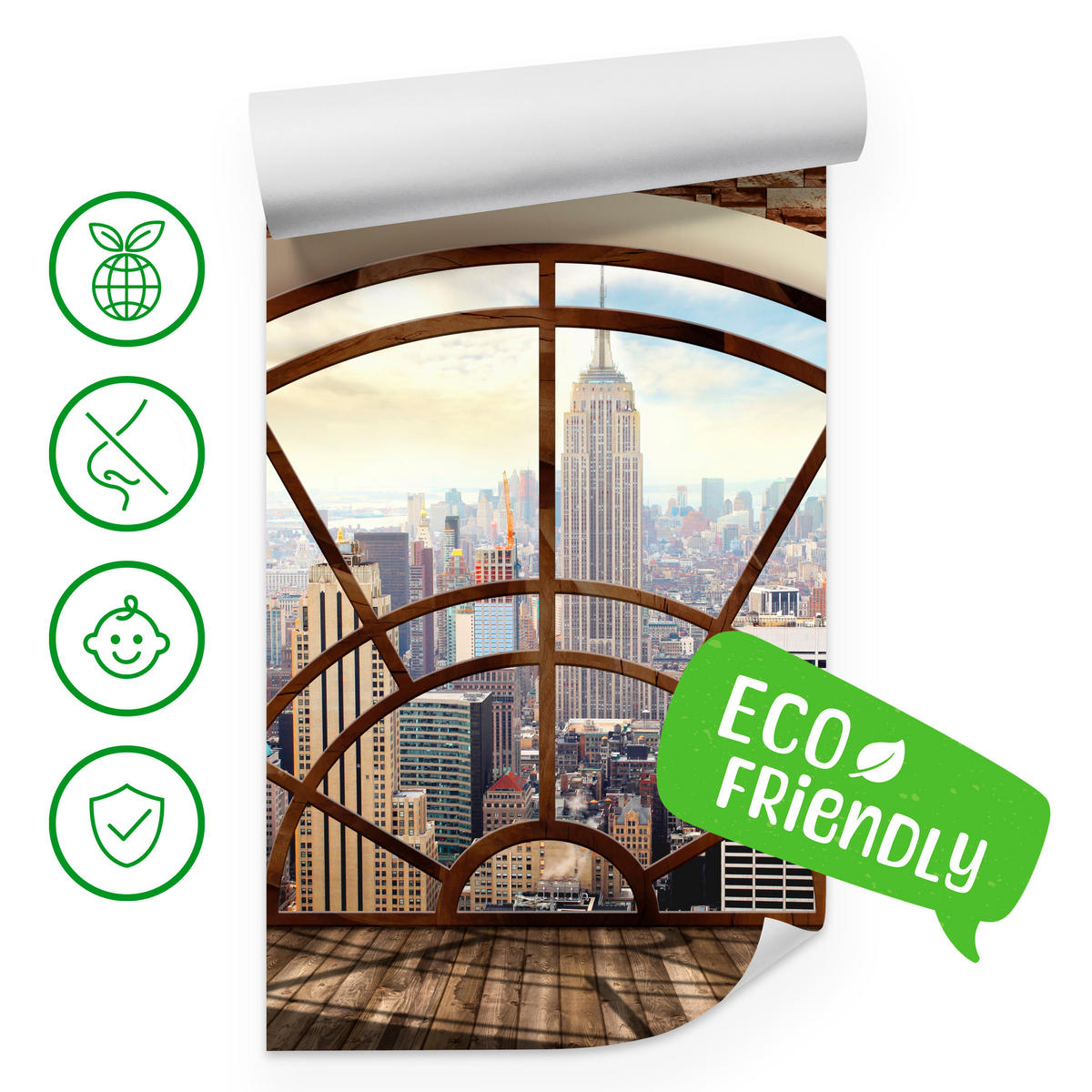 FOTOTAPETE für Wohnzimmer New York Fensterblick Panorama Stadt 250x175 - Beige/Braun, Papier (250/175cm) - Muralo