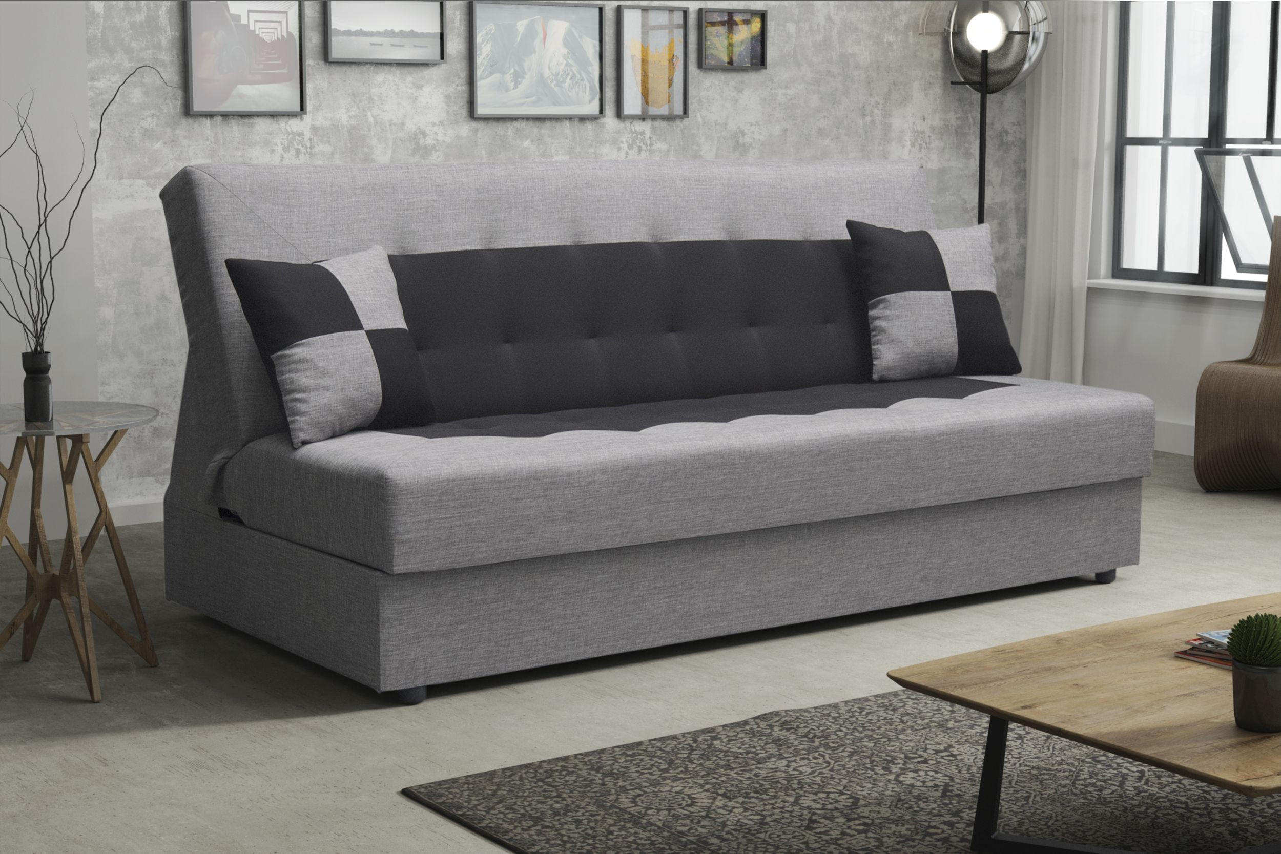 SOFA POLO mit Schlaffunktion SAWANA 21+14 mit Stauraum - Grau, Textil (80/96/192cm) - Bedante