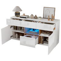 SIDEBOARD Weiß-Holzoptik mit Hochglanzfront, vier Schubladen und App-gesteuerter LED-Beleuchtung 140 × 40 × 70 cm - Weiß, Holzwerkstoff (140/70/40cm) - Luhomfu