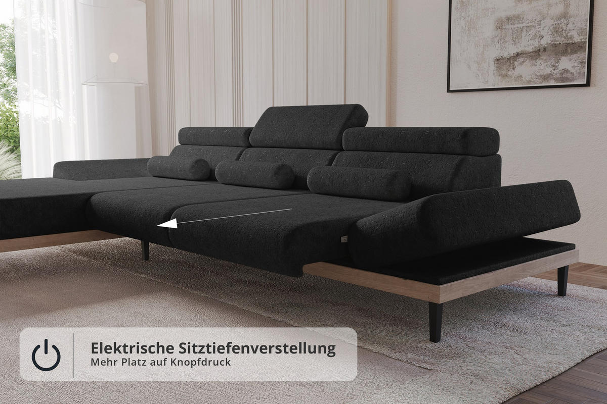 ELEKTRISCHES ECKSOFA Links MONA 316x205x85 Schwarz Velours - Schwarz, Holzwerkstoff/Textil (316/205cm) - ALTDECOR