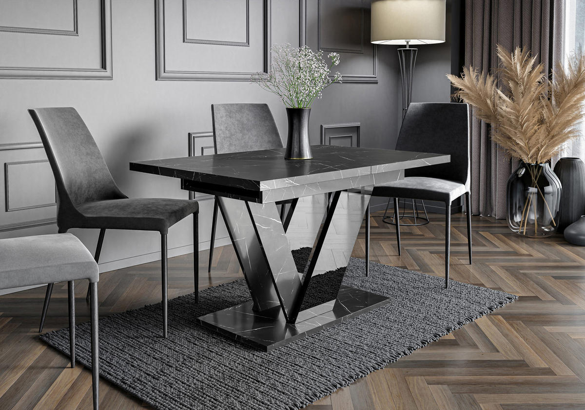 ESSTISCH Royal Schwarz Marmoptik Ausziehbar 120 - 160 cm - Schwarz, Holzwerkstoff (120/80/76cm) - PROSPERO