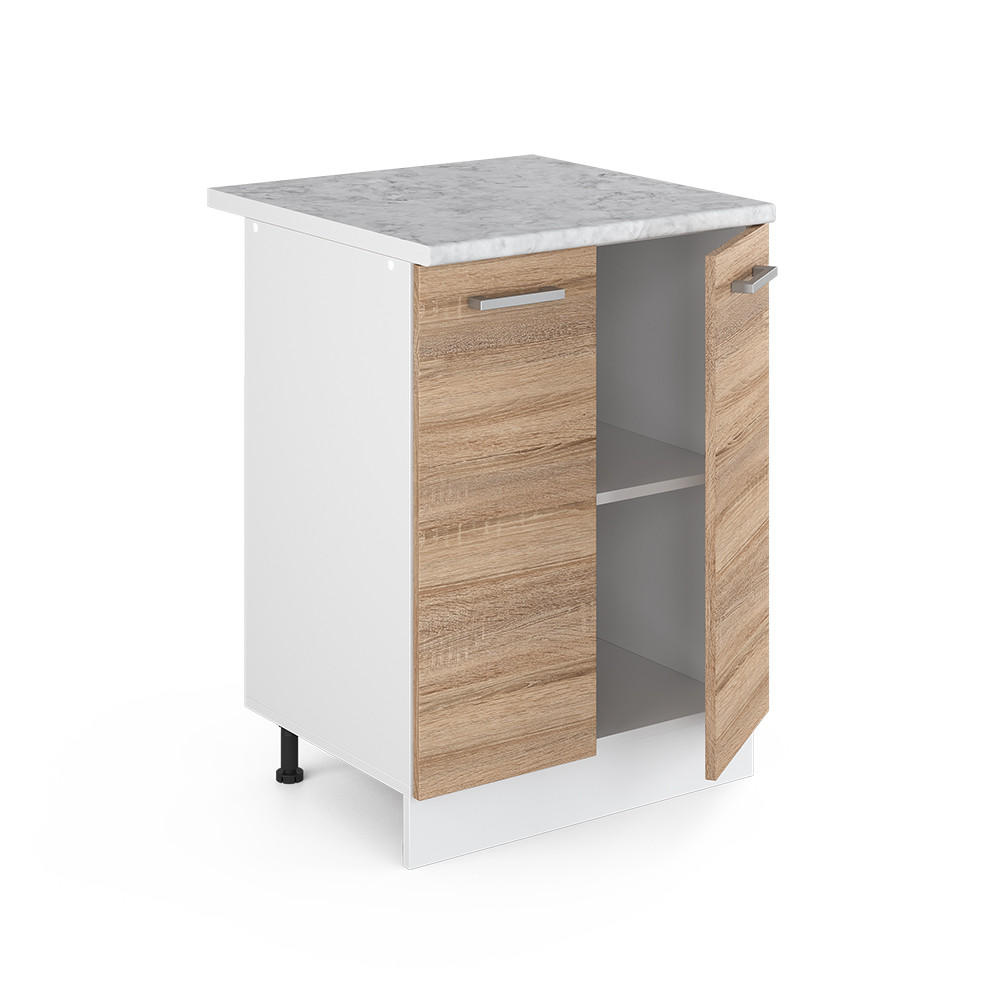 KÜCHENUNTERSCHRANK R-Line Sonoma 60 cm, AP Marmor - Weiß/Sonoma Eiche, Holzwerkstoff (60/81.6/60cm) - Vicco