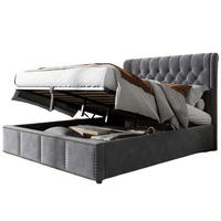 POLSTERBETT 140/200 cm Grau mit Hydraulikbettkasten und Nietenverzierung - Dunkelgrau, Textil (140/200cm) - OKWISH