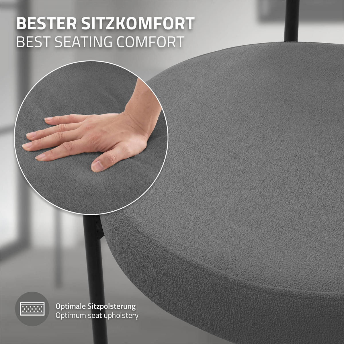 ESSZIMMERSTUHL 6er Set Teddystoff grau - Schwarz/Grau, Metall (53/78/50cm) - ML-DESIGN