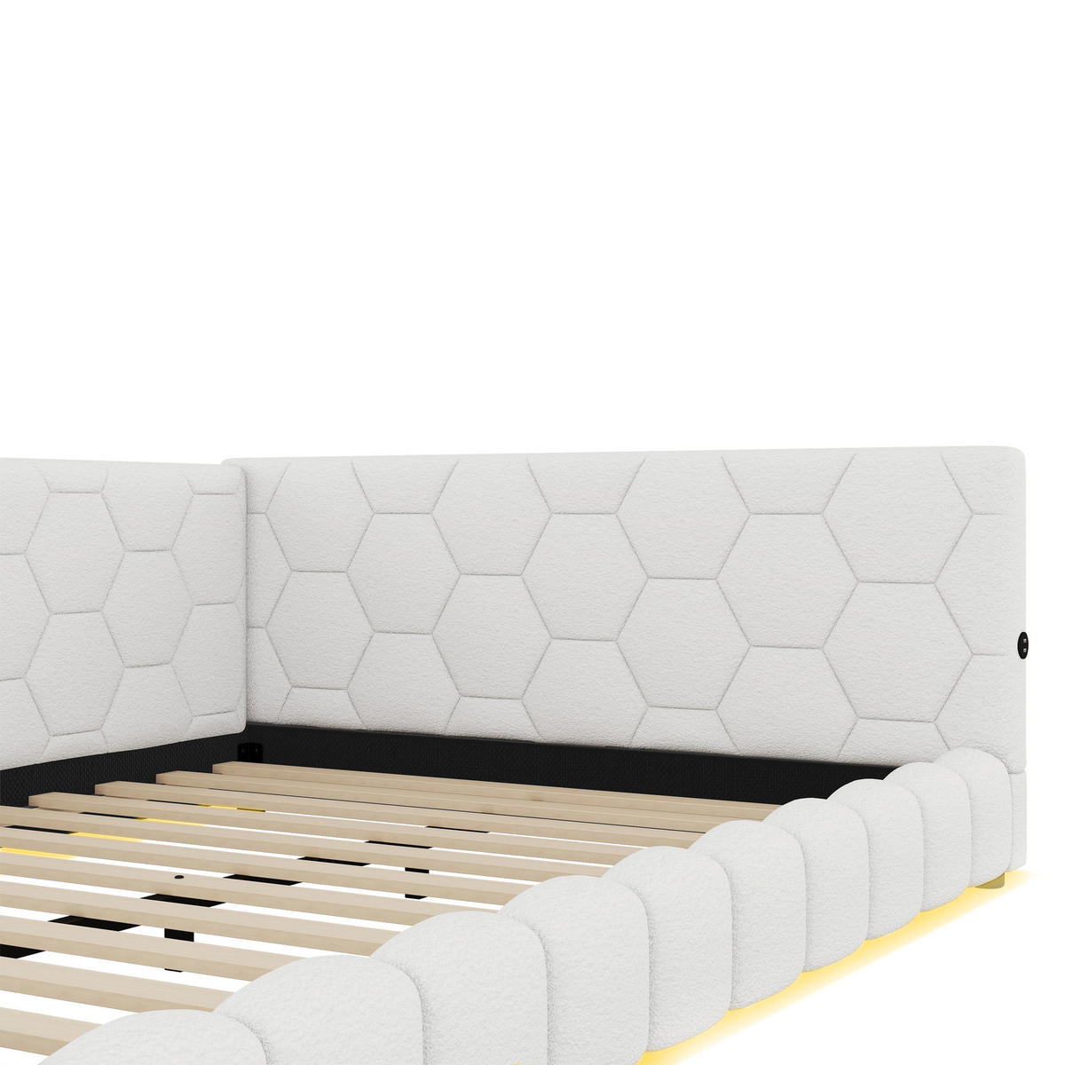 POLSTERBETT aus Vliesimitat 140x200 cm in Weiß mit LED & USB/Typ-C - Weiß, Textil (140/200cm) - Modfu