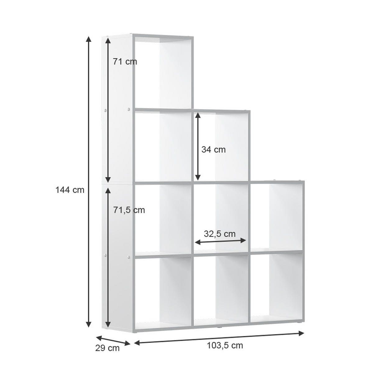 TREPPENREGAL Aramis Weiß 103.5 x 144 cm 9 Fächer - Weiß, Holzwerkstoff (103.5/144/29cm) - Vicco