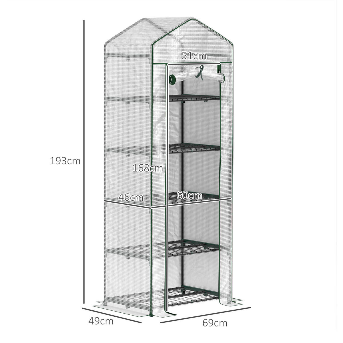 GEWÄCHSHAUS, 69L x 49B x 193H cm - Weiß, Kunststoff/Metall (49/193/69cm) - Outsunny
