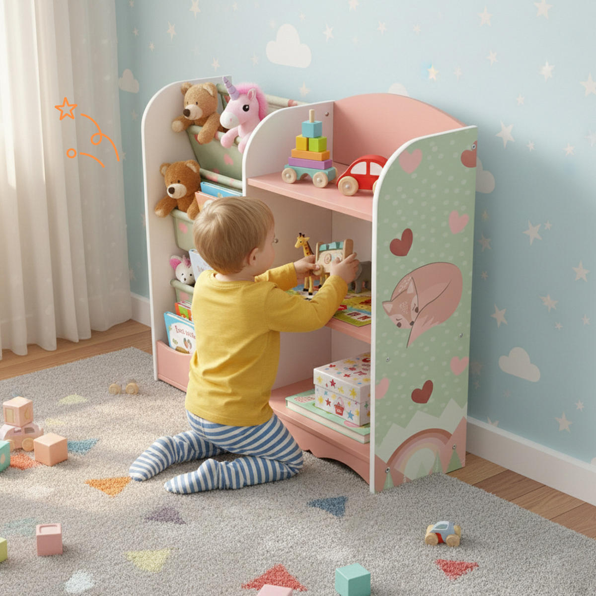 KINDERREGAL Rosa Grün Weiß 7 Fächer - Multicolor, Holz/Holzwerkstoff (82/80/26cm) - Relaxdays
