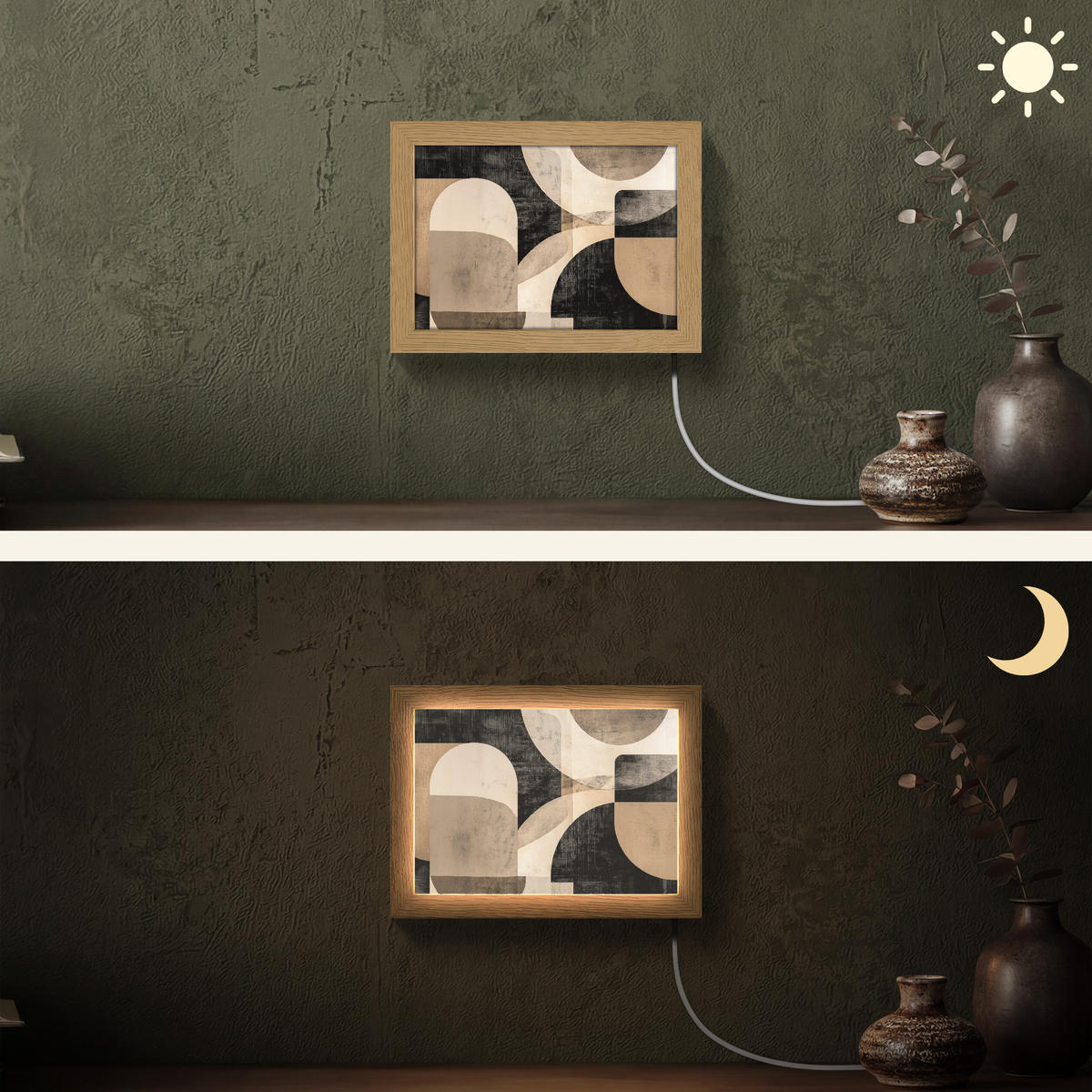 NÁSTĚNNÁ LAMPA Abstraktní - Tvary - Moderní - Béžová 20x15 cm - šedá, kompozitní dřevo (20/15/8cm) - OnlyWow
