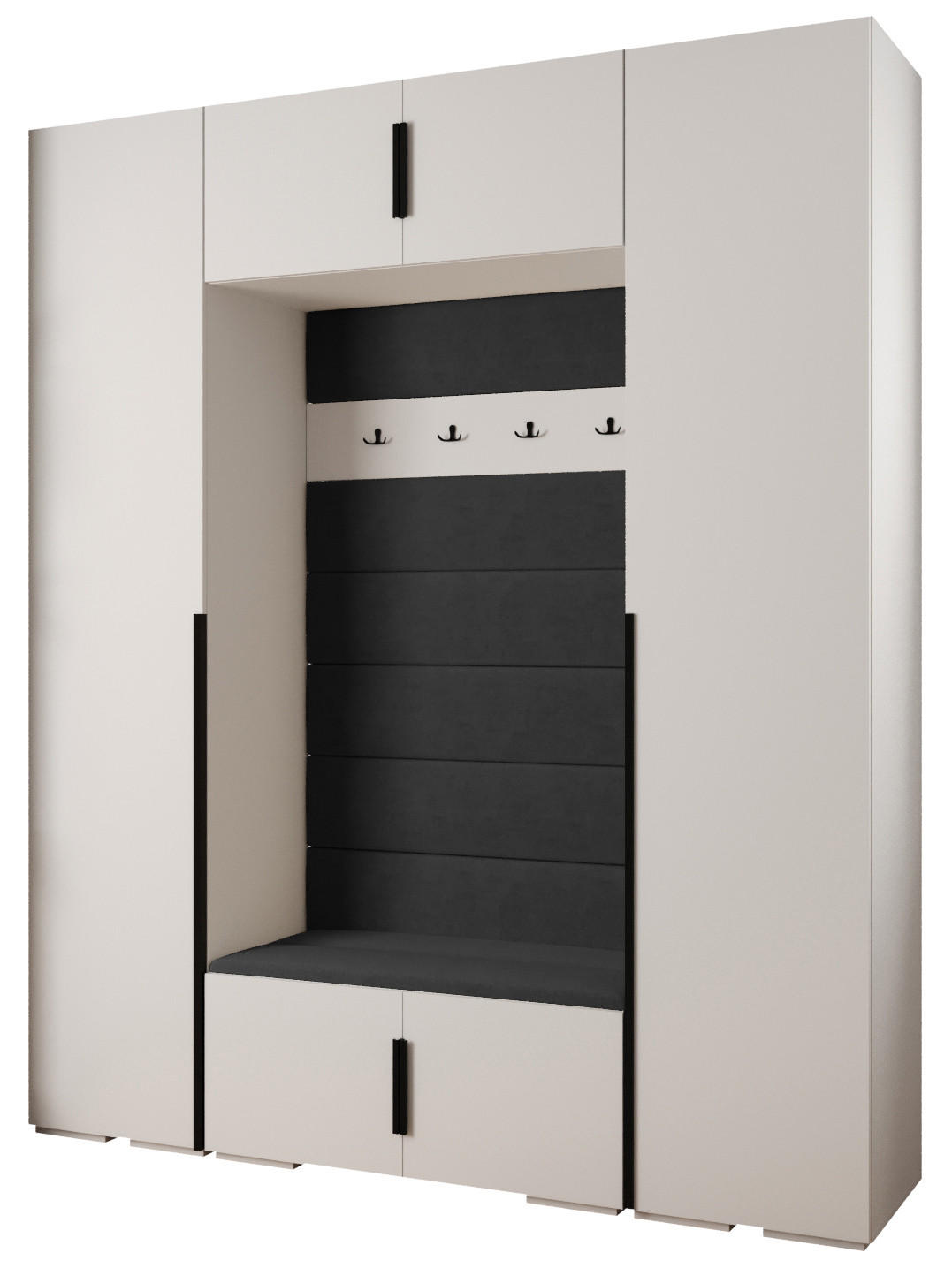 Abiks Möbel Garderoben-Set Weiß, Schwarz, Schwarz 200x236.7x47 cm