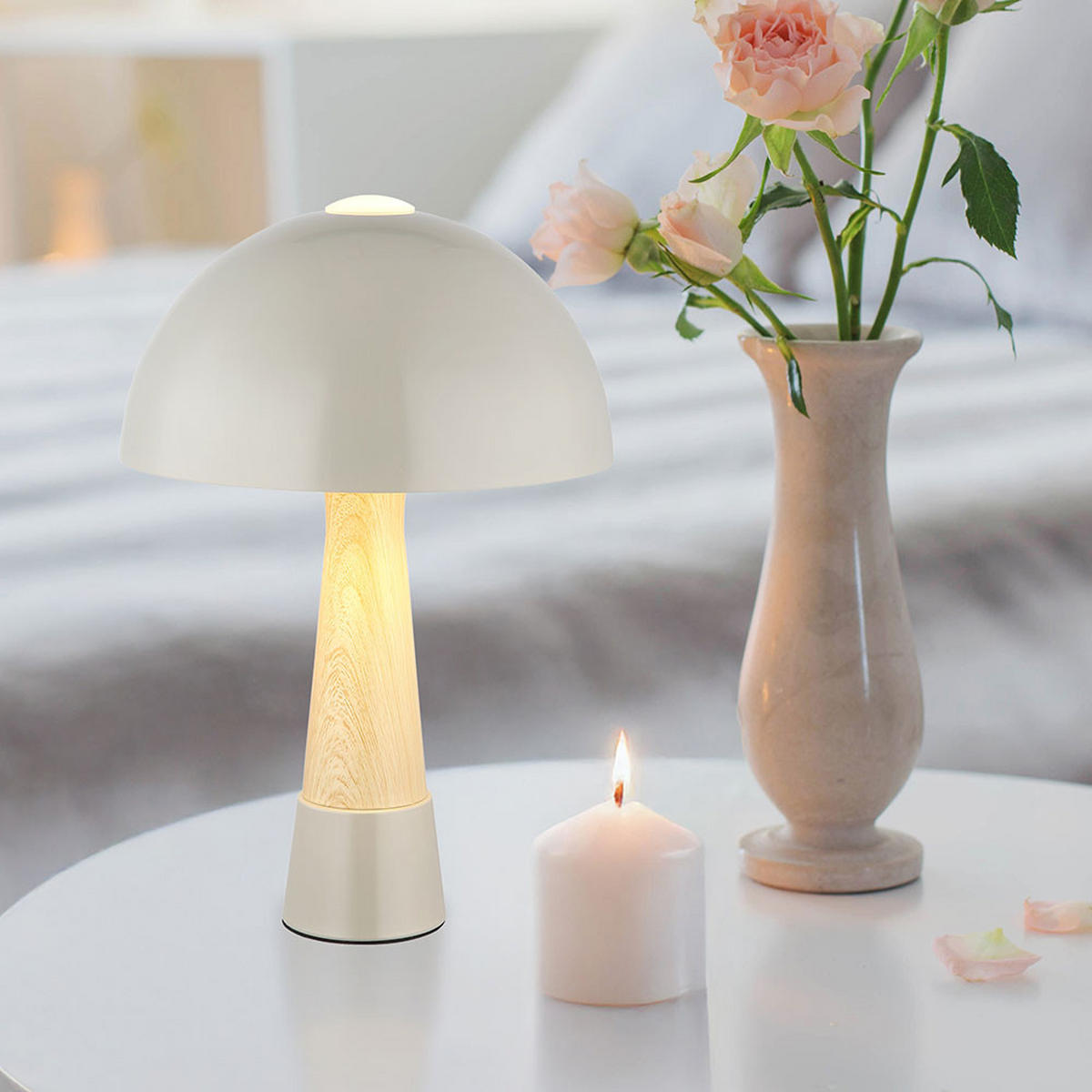 TISCHLEUCHTE Paulin Holzoptik Grau matt - Grau, Metall (25/25/36.5cm) - Nowa