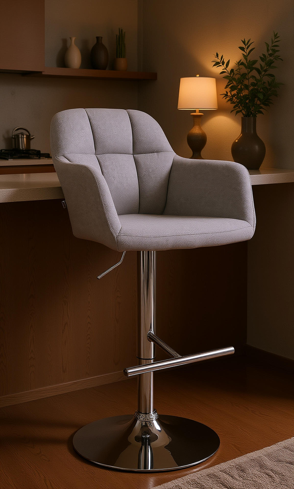 BARHOCKER Nardo Stoff chrom grau - Chromfarben/Grau, Textil/Metall (57/118/59cm) - TPFLiving