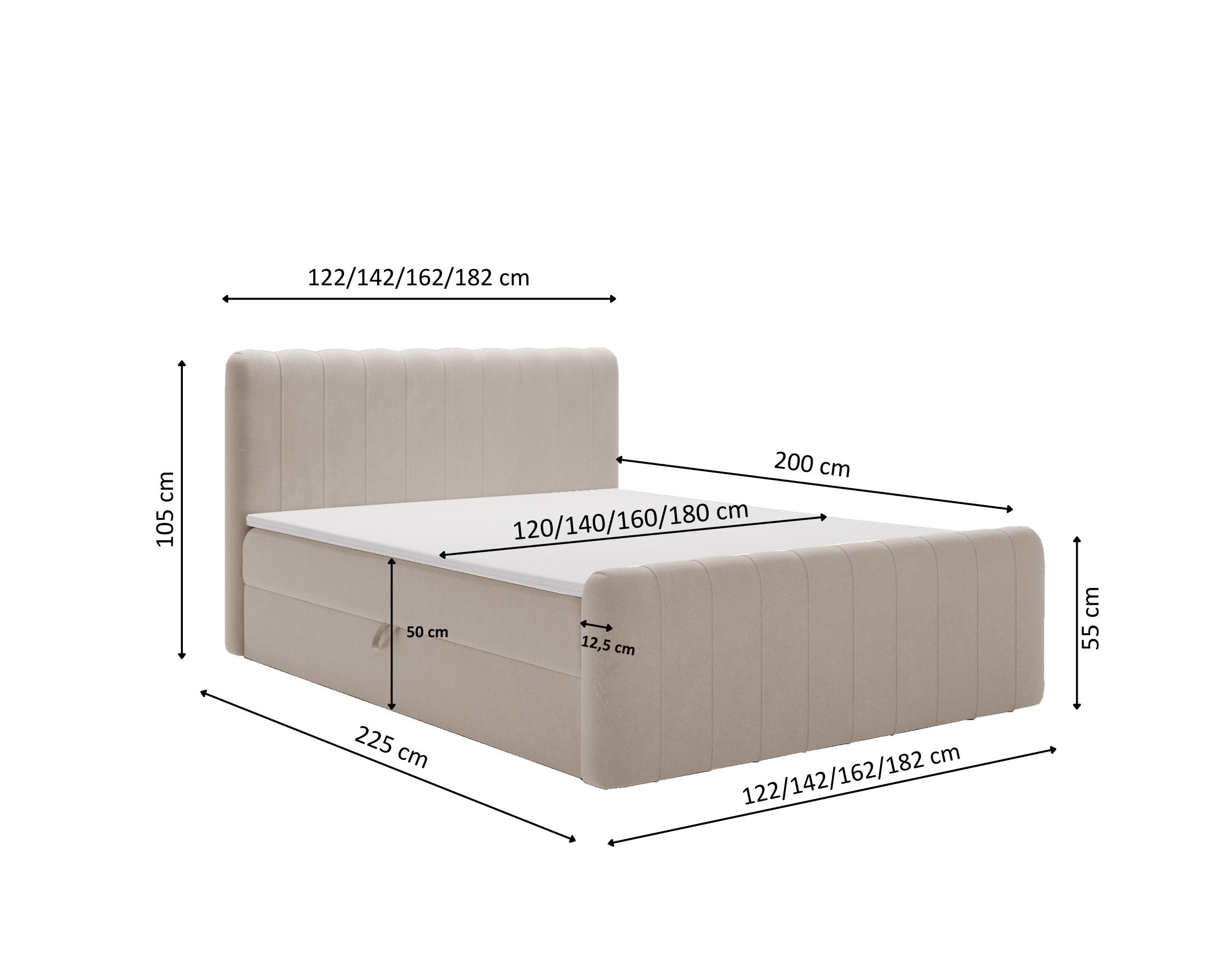 BOXBETT OSLO mit Bettkasten Stoff Komodo Dunkelbeige 160x200 cm - Cappuccino, Holz (160/200cm) - Kaiser Möbel