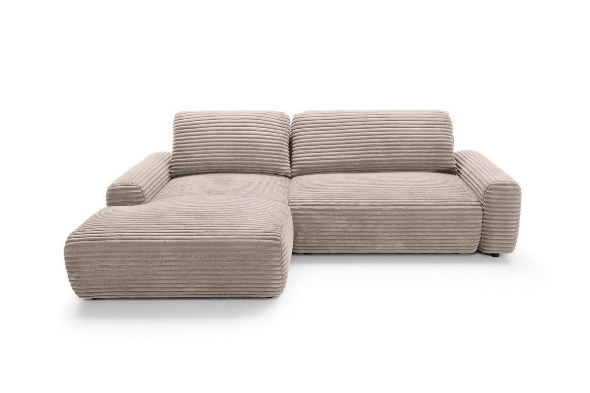 ECKSOFA OSSO Beige Velours-Stoff mit Schlaffunktion - Beige, Holz (264/162cm) - MASSENO