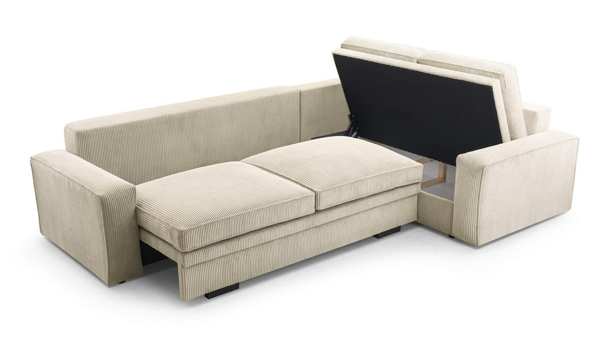 ECKSOFA L Form Treville Beige 296/196/94 cm – Rechts, mit Bettkasten und Schlaffunktion - Beige/Schwarz, Kunststoff/Textil (296/196cm) - AX Living
