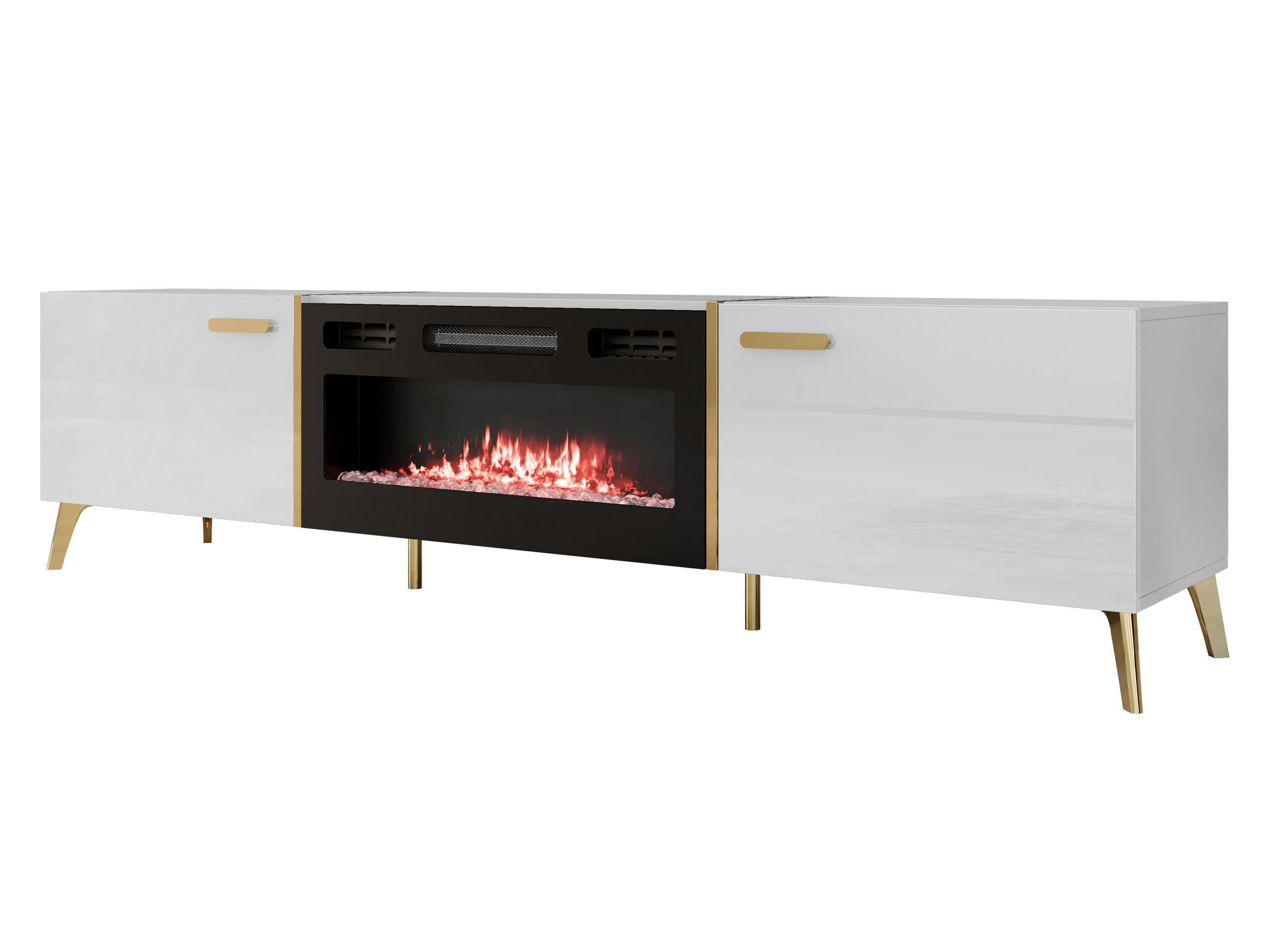 TV-LOWBOARD Picru 2D EF mit Kamin - Goldfarben/Weiß, Holzwerkstoff/Kunststoff (214/50/38cm) - MIRJAN24