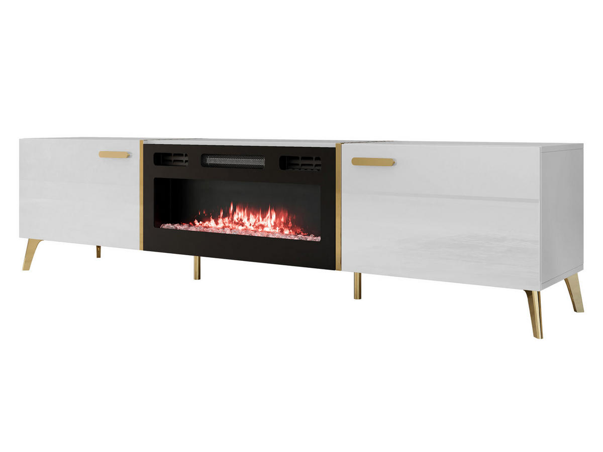 TV-LOWBOARD Picru 2D EF mit Kamin - Goldfarben/Weiß, Holzwerkstoff/Kunststoff (214/50/38cm) - MIRJAN24