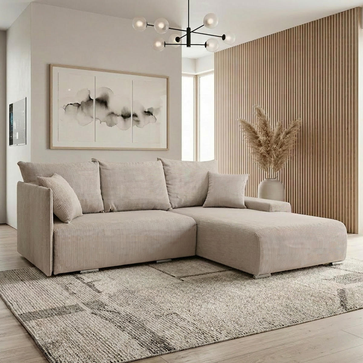 ECKSOFA TRAWANGA L mit Schlaffunktion, Creme - Creme, Textil (246/188cm) - Fedve