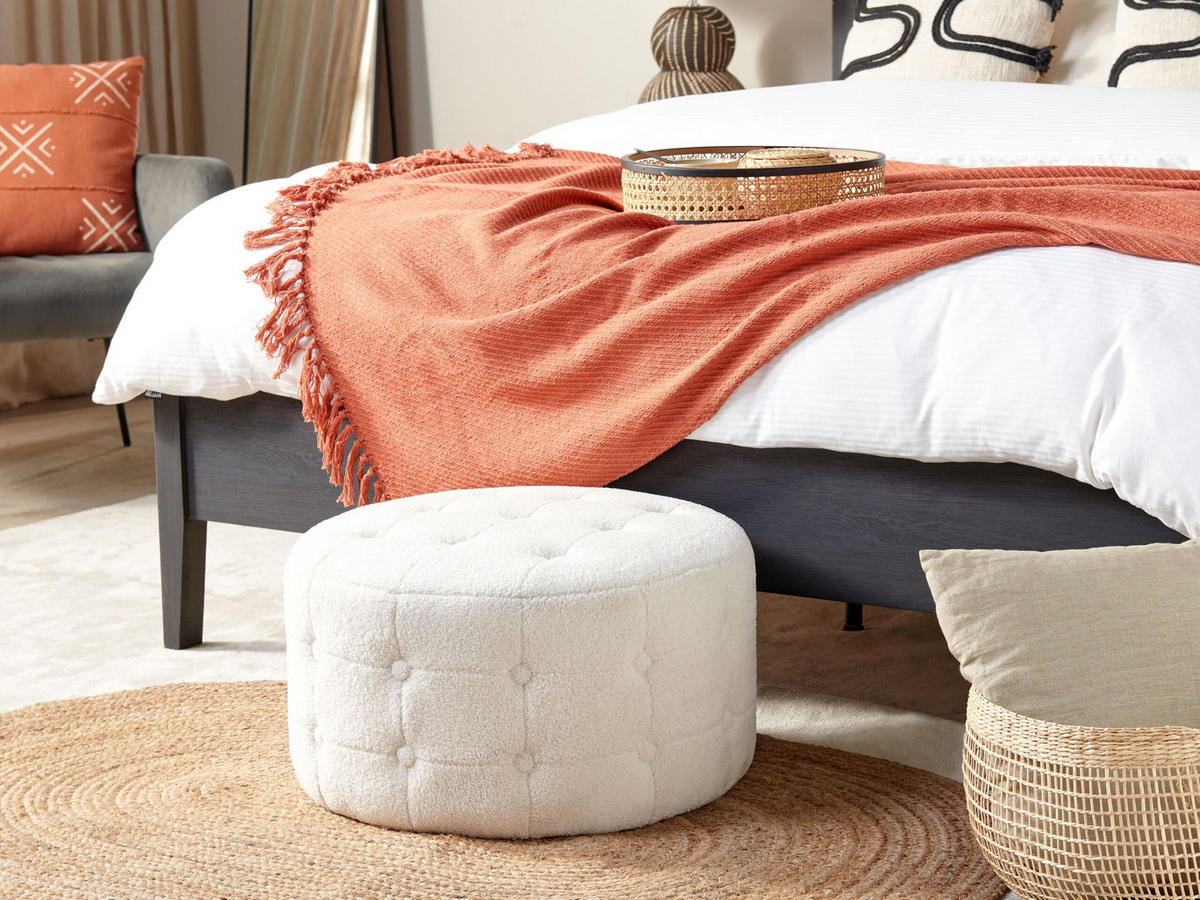 POUF Tampa 55/55/30 cm - Weiß, Textil (55/30/55cm) - Beliani