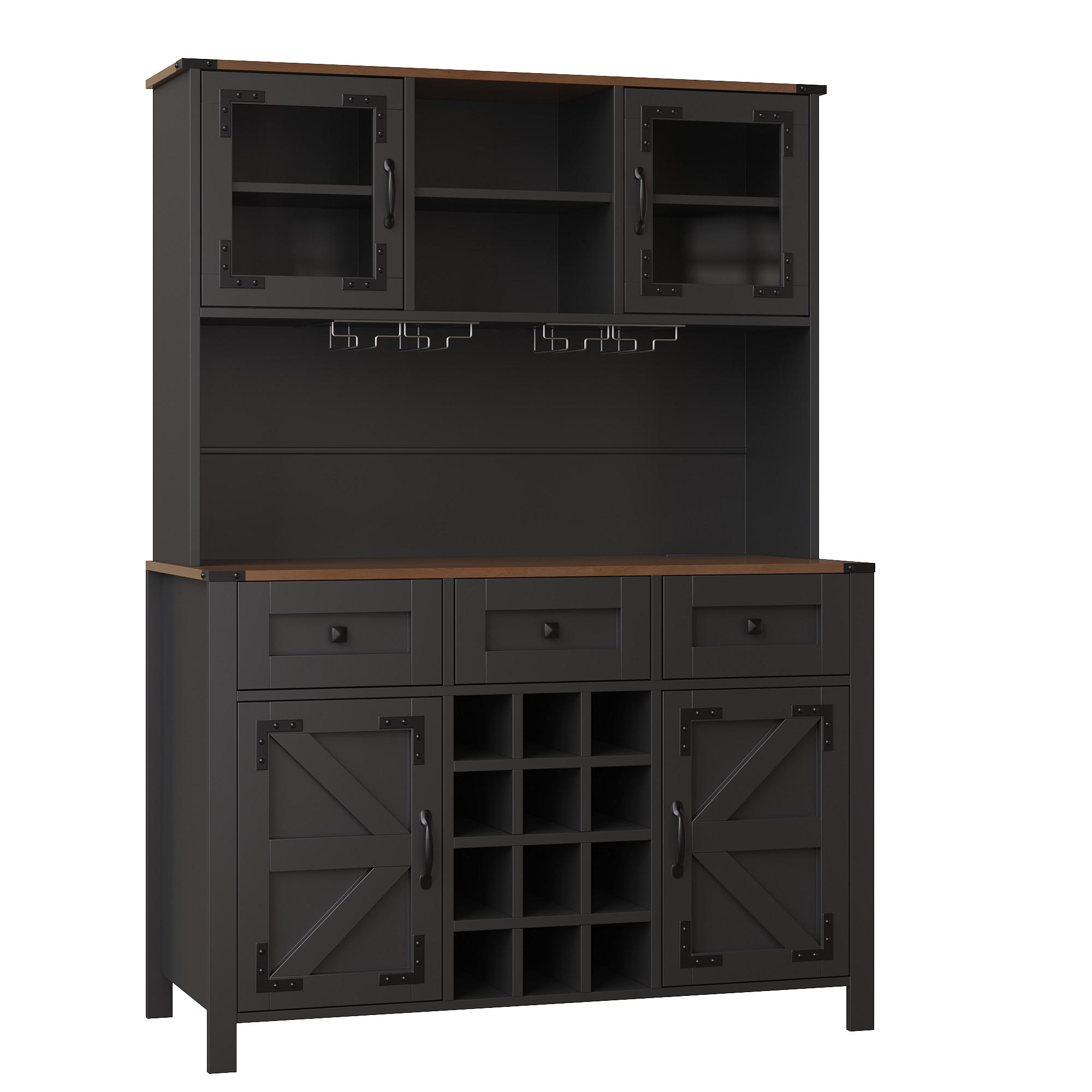 BUFFET DE-38415 120/40/170 cm mit LED-Beleuchtung und Steckdosen Schwarz - Schwarz, Holzwerkstoff (120/170/40cm) - ComfortXL