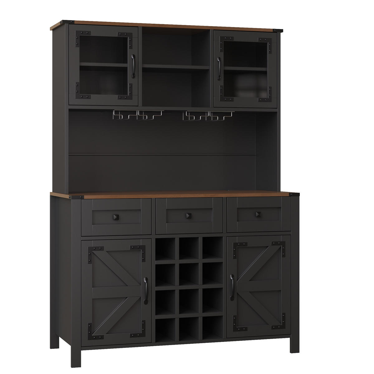 BUFFETSCHRANK Country Schwarz 120/40/170 cm - Schwarz, Holz (120/170/40cm) - PANGIVO