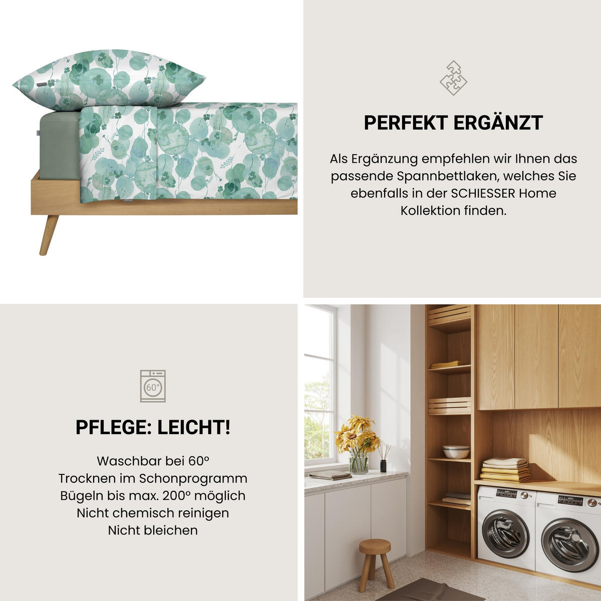 BETTWÄSCHESET Mia - Renforcé - 2-teilig - 135 x 200 cm - Mint - Mintgrün, Textil (135/200cm) - SCHIESSER