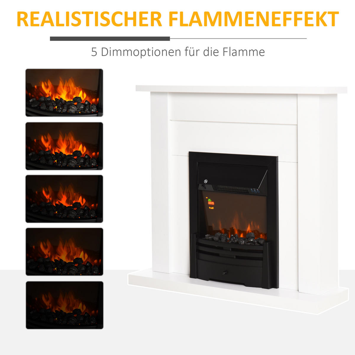 ELEKTROKAMIN Weiß 102/30/95 cm - Weiß, Metall (30/95/102cm) - HOMCOM
