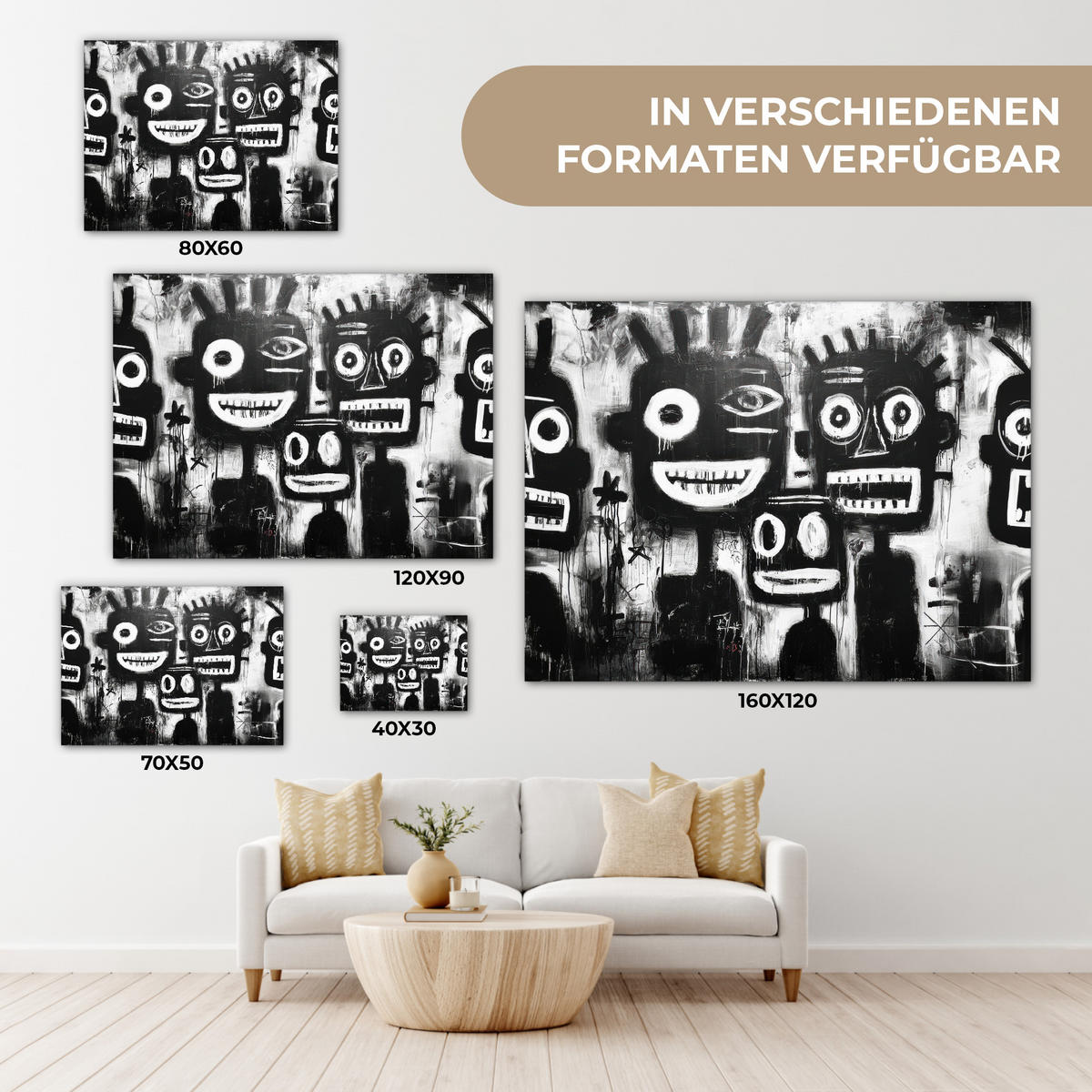 LEINWANDBILD Malerei - Figuren - Schwarz - Abstrakt Wandbild 40x30 cm - Schwarz, Textil (40/30cm) - MuchoWow