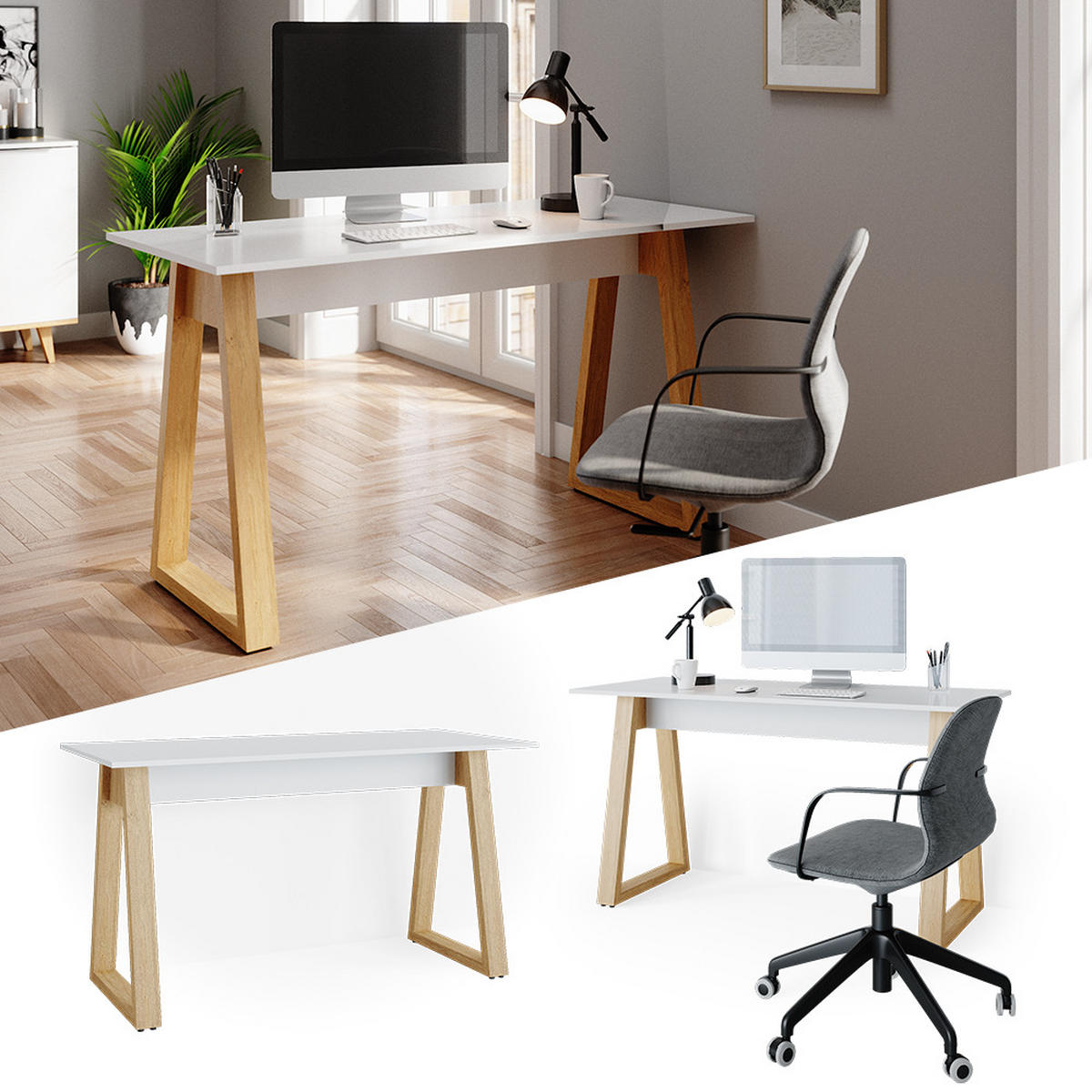 SCHREIBTISCH Nautica Weiß 138 x 60 cm - Eichefarben/Weiß, Holzwerkstoff (60/138/77cm) - Vicco