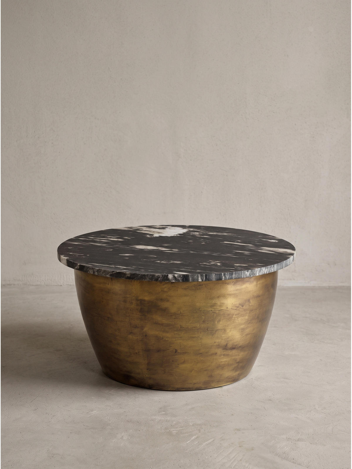 COUCHTISCH HAVEL, Marmor, handgefertigt, Schwarz-Gold, Ø 60 x 34 cm - Goldfarben, Stein/Metall (60/60/34cm) - KADIMA DESIGN