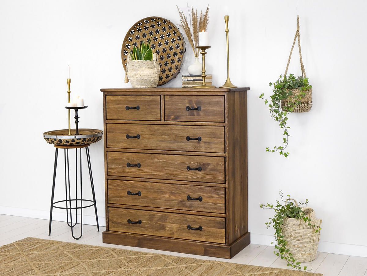 KOMMODE aus Massivholz Rustyk 5/6 - Dunkelbraun/Schwarz, Holz (112/125/45cm) - Seart