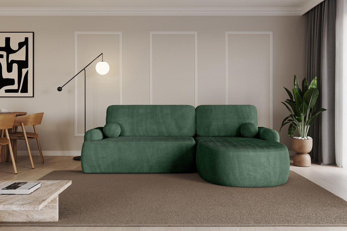 ECKSOFA mit Schlaffunktion und Bettkasten LIRA-L - 264x172x89 Grün - Grün, Holzwerkstoff/Textil (172/264cm) - ALTDECOR