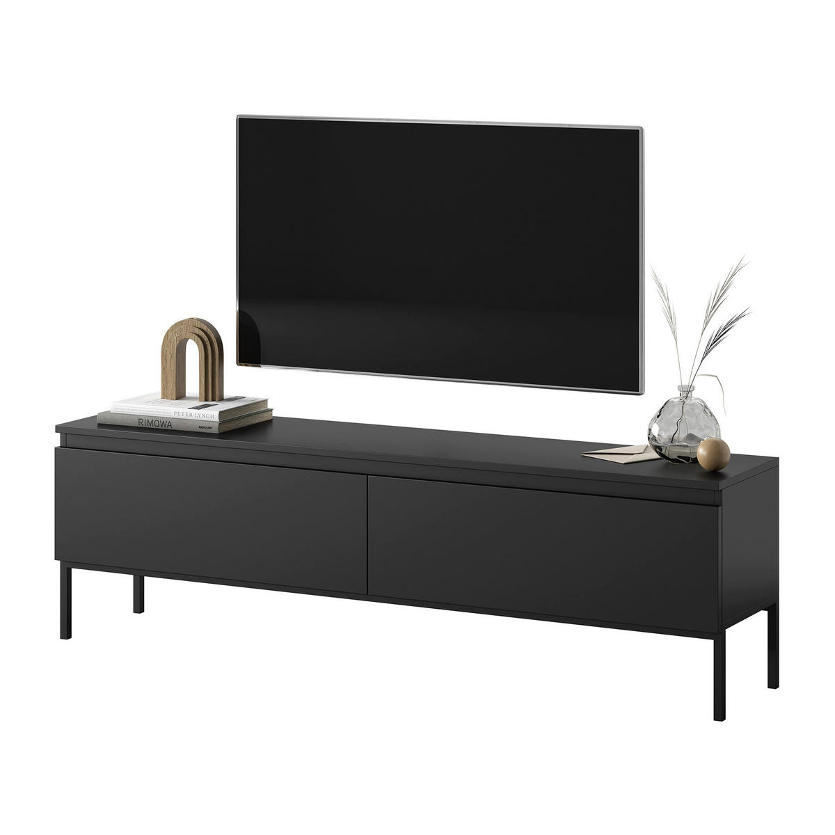 TV-SCHRANK Bemmi Schwarz mit schwarzen Beinen 150 cm - Schwarz, Holzwerkstoff/Metall (150/46/32cm) - Selsey